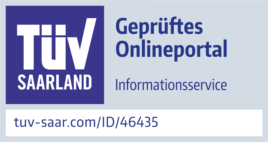 Siegel TÜV Saarland: Geprüftes Onlineportal Informationsservice. Zum Zertifikat